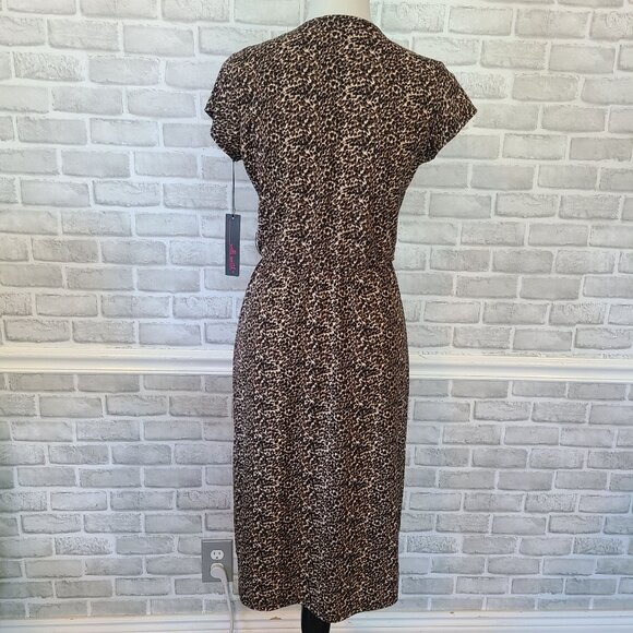 Vintage Willi Smith Cheetah Print Faux Wrap Midi Dress Mob Wife Retro Made USA M - Picture 3 of 7